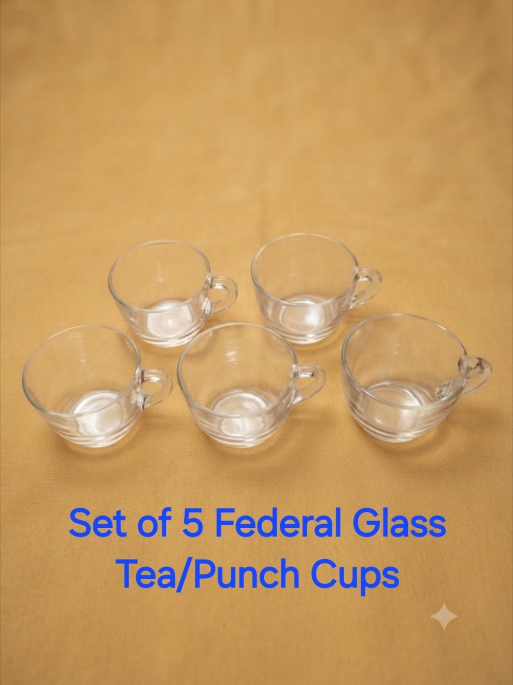 Set of 5 Vintage Federal Glass Clear Glass Tea or Punch Cups **